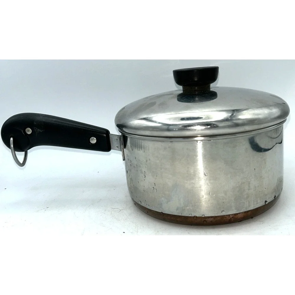 VTG 1801 Revere Ware 1.5 Qt Quart Copper Clad Bottom pan‎  w/ Lid Clinton Ill.